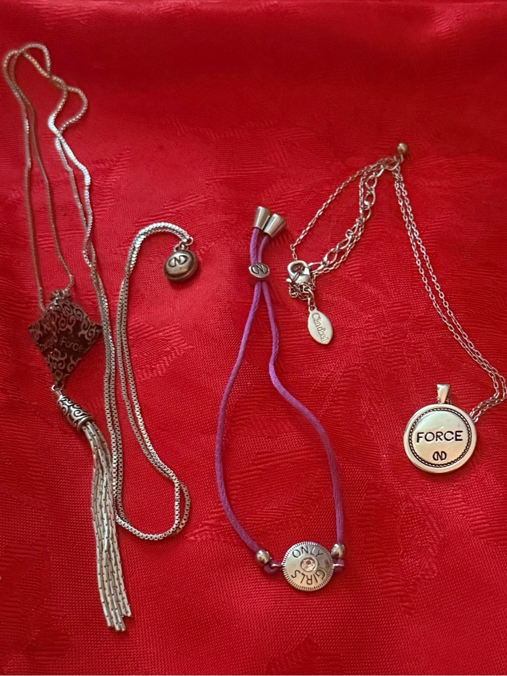 Force1 Silver Pendant Necklace with Purple Cord Accent